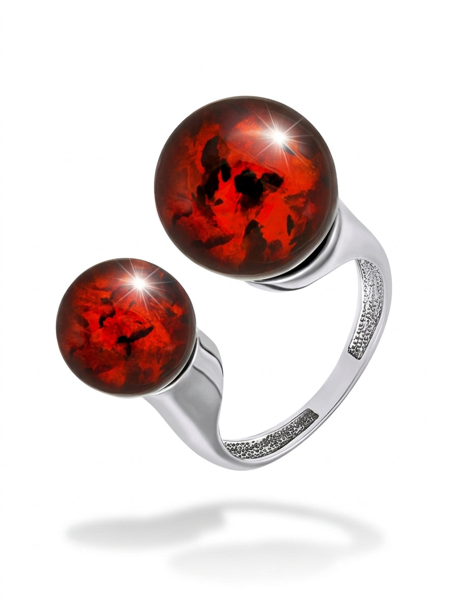 Ball Cognac Amber Silver Ring — DARVIN (Pre-Order)