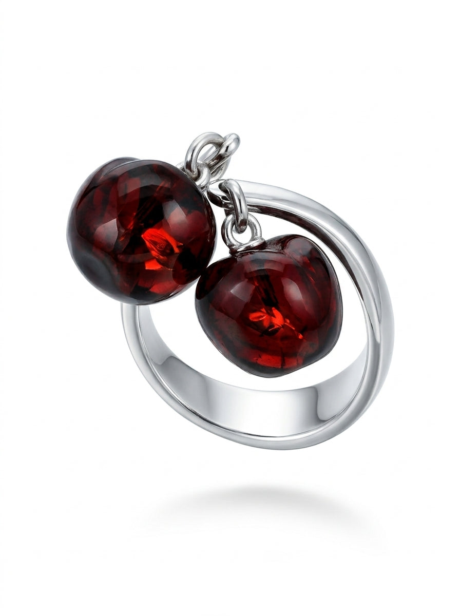 Cherry Cognac Amber Silver Ring — DARVIN (Pre-Order)