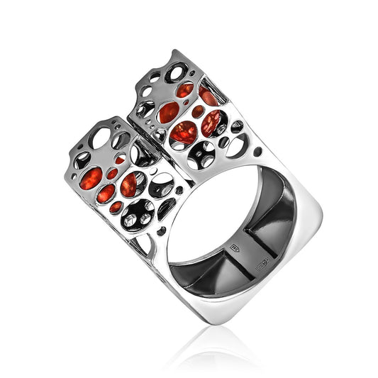 Ball Cognac Amber Silver Ring — DARVIN