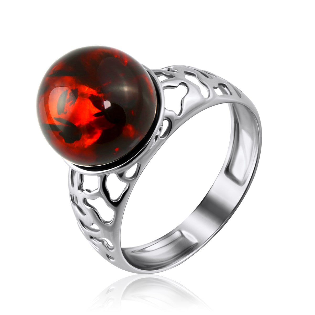 Ball Cognac Amber Silver Ring — DARVIN (Pre-Order)