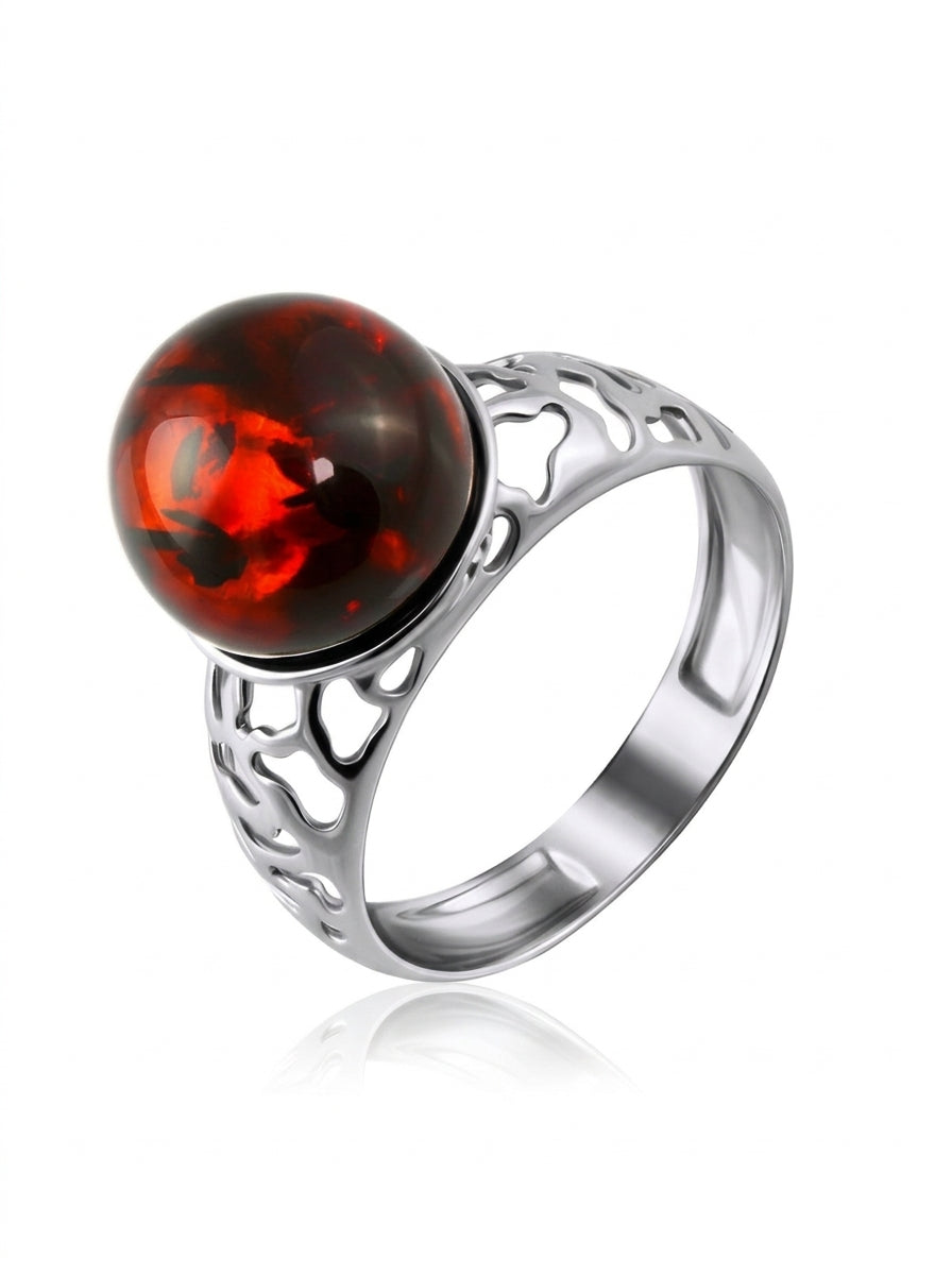 Ball Cognac Amber Silver Ring — DARVIN (Pre-Order)