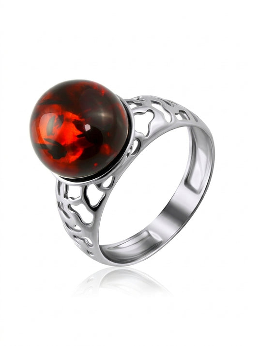Ball Cognac Amber Silver Ring — DARVIN (Pre-Order)