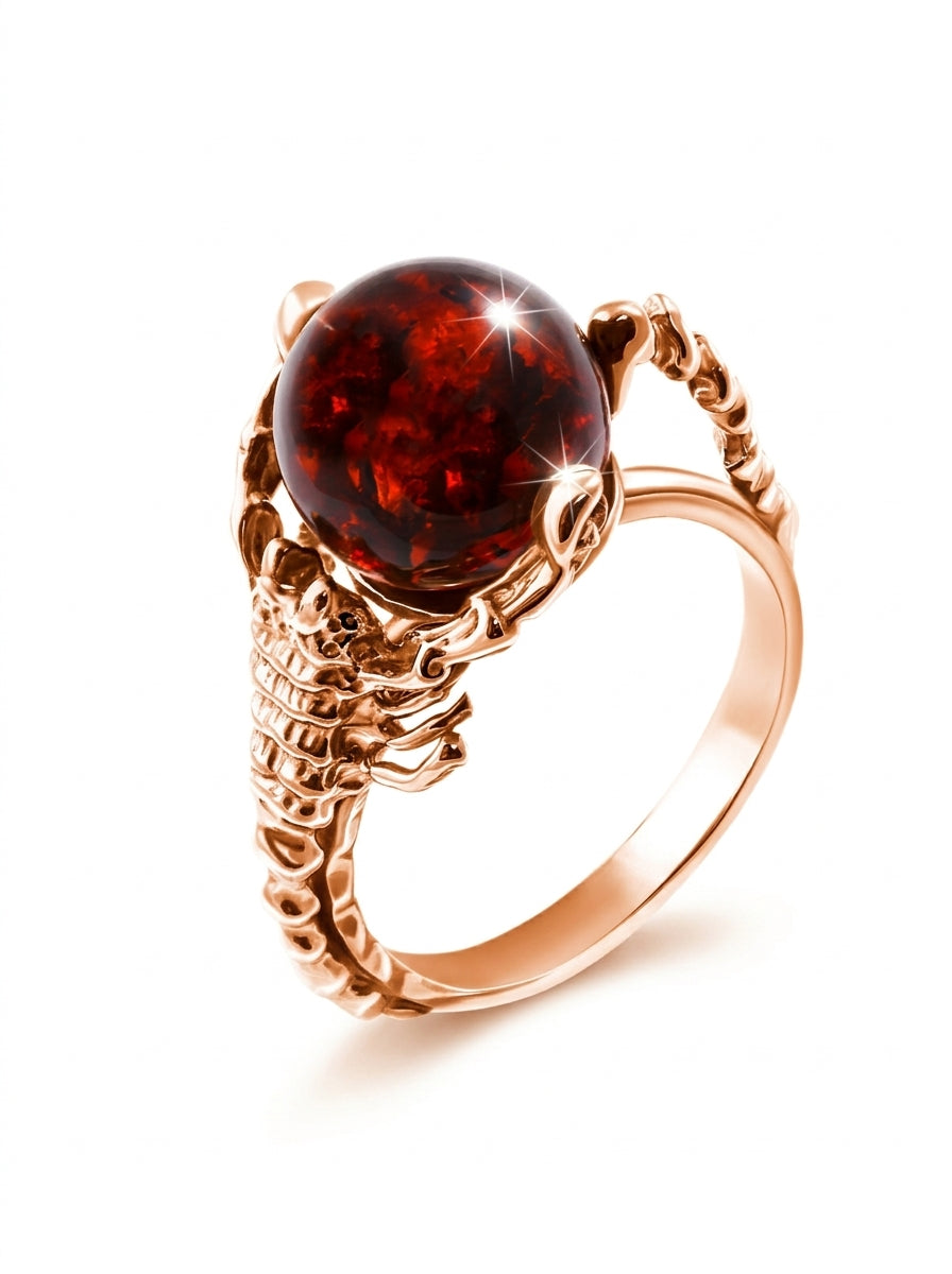 Ball Cognac Amber Silver Ring — DARVIN (Pre-Order)
