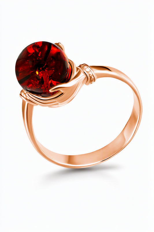 Ball Cognac Amber Silver Ring — DARVIN