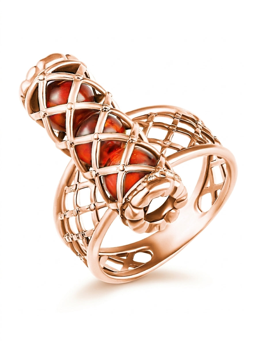 Ball Cognac Amber Silver Ring — DARVIN (Pre-Order)