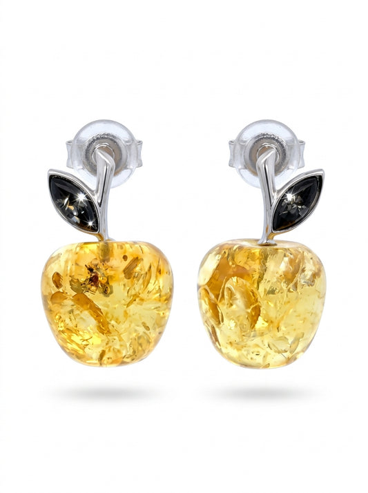 Apple Lemon Amber Silver Stud Earrings — DARVIN (Pre-Order)