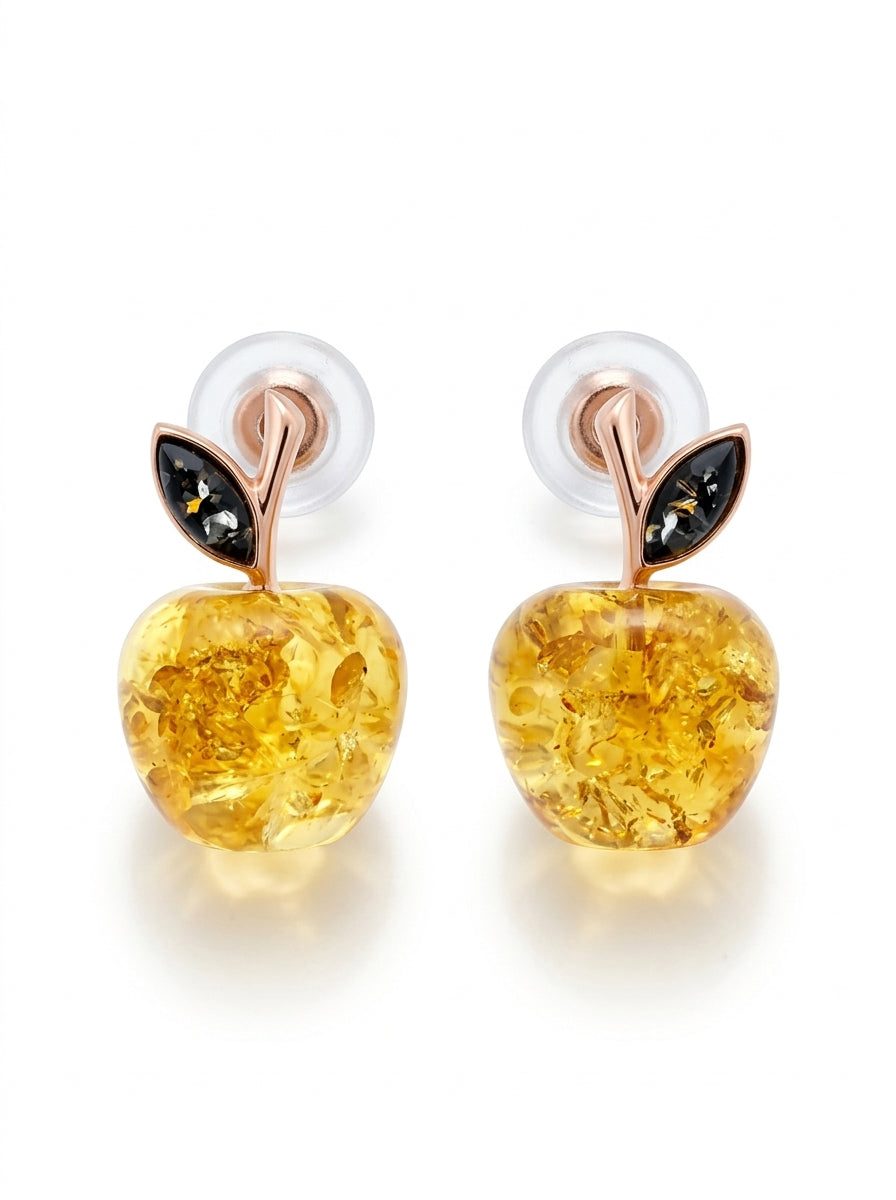 Apple Lemon Amber Silver Stud Earrings — DARVIN (Pre-Order)