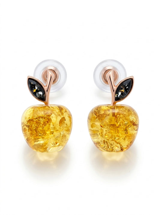 Apple Lemon Amber Silver Stud Earrings — DARVIN (Pre-Order)