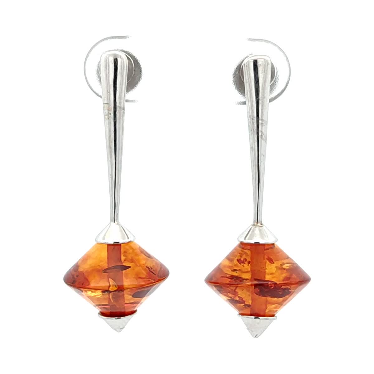 Spinning Top Cognac Amber Silver Stud Earrings — DARVIN (Pre-Order)