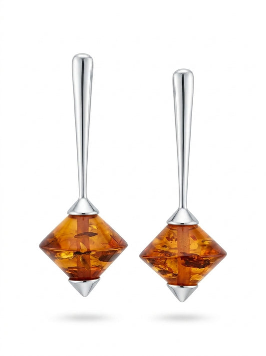 Spinning Top Cognac Amber Silver Stud Earrings — DARVIN (Pre-Order)
