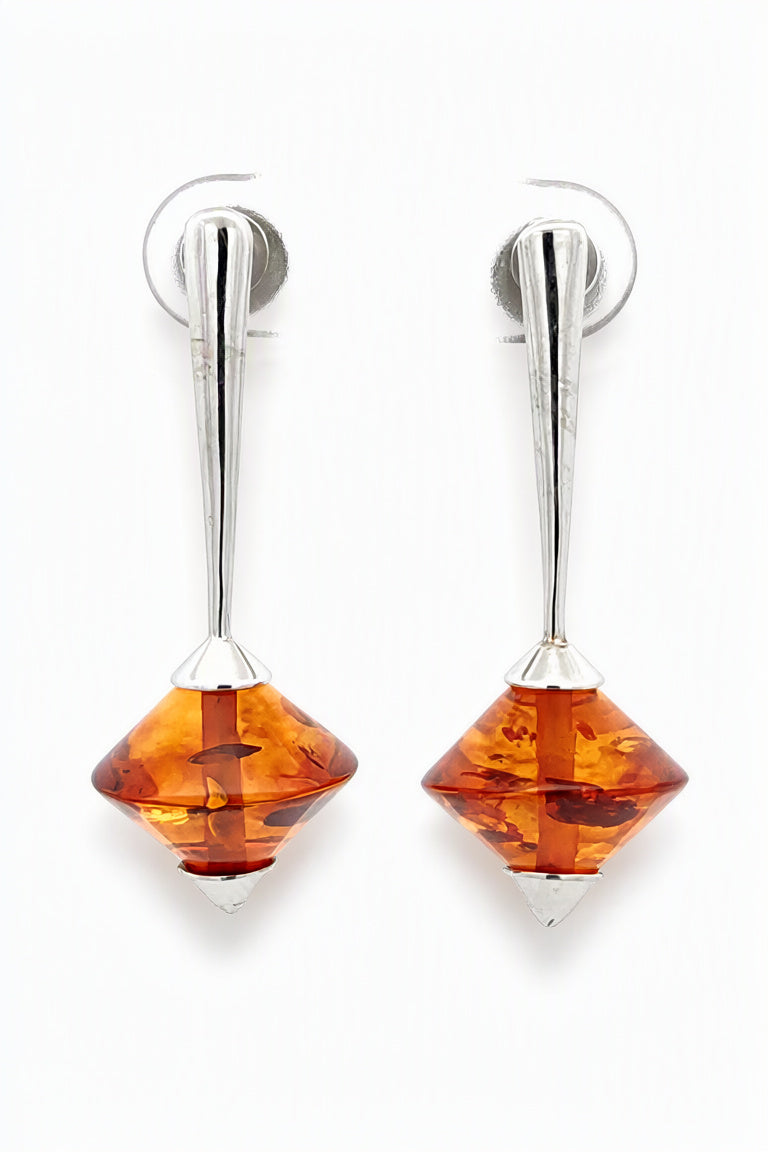 Spinning Top Cognac Amber Silver Stud Earrings — DARVIN (Pre-Order)