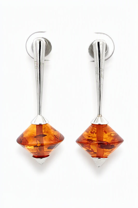 Spinning Top Cognac Amber Silver Stud Earrings — DARVIN (Pre-Order)