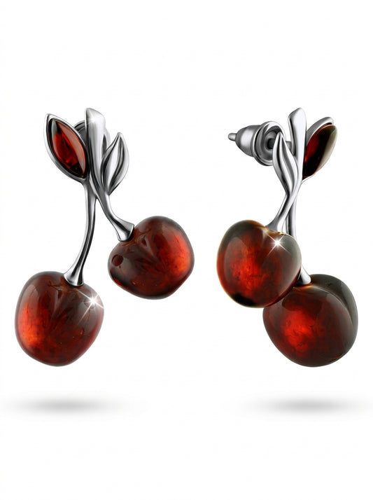 Cherry Cognac Amber Silver Stud Earrings — DARVIN (Pre-Order)
