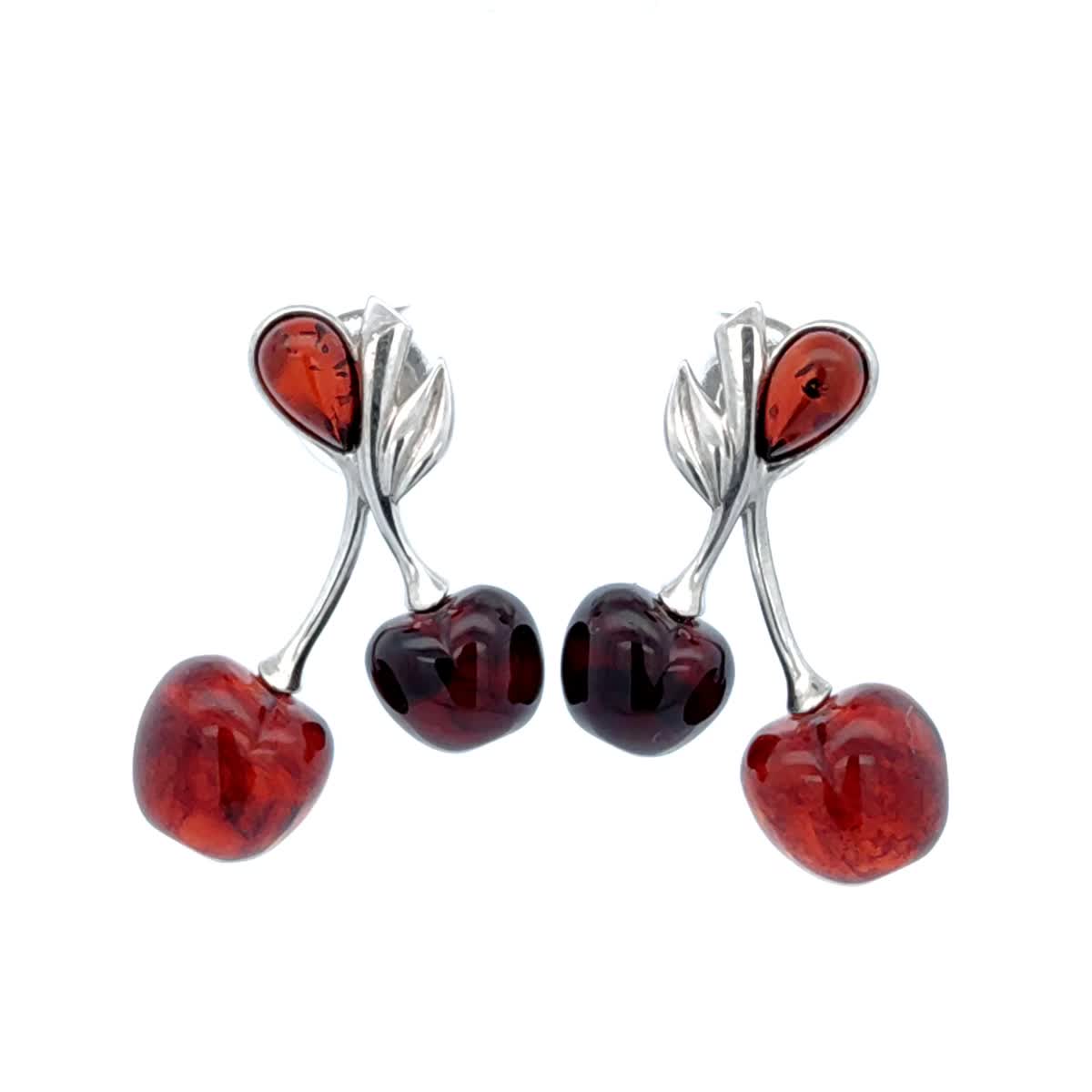 Cherry Cognac Amber Silver Stud Earrings — DARVIN (Pre-Order)