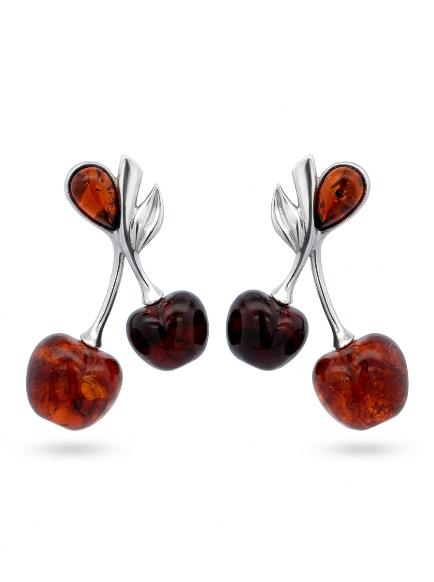 Cherry Cognac Amber Silver Stud Earrings — DARVIN (Pre-Order)