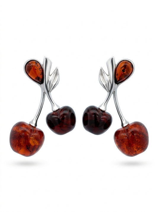 Cherry Cognac Amber Silver Stud Earrings — DARVIN (Pre-Order)