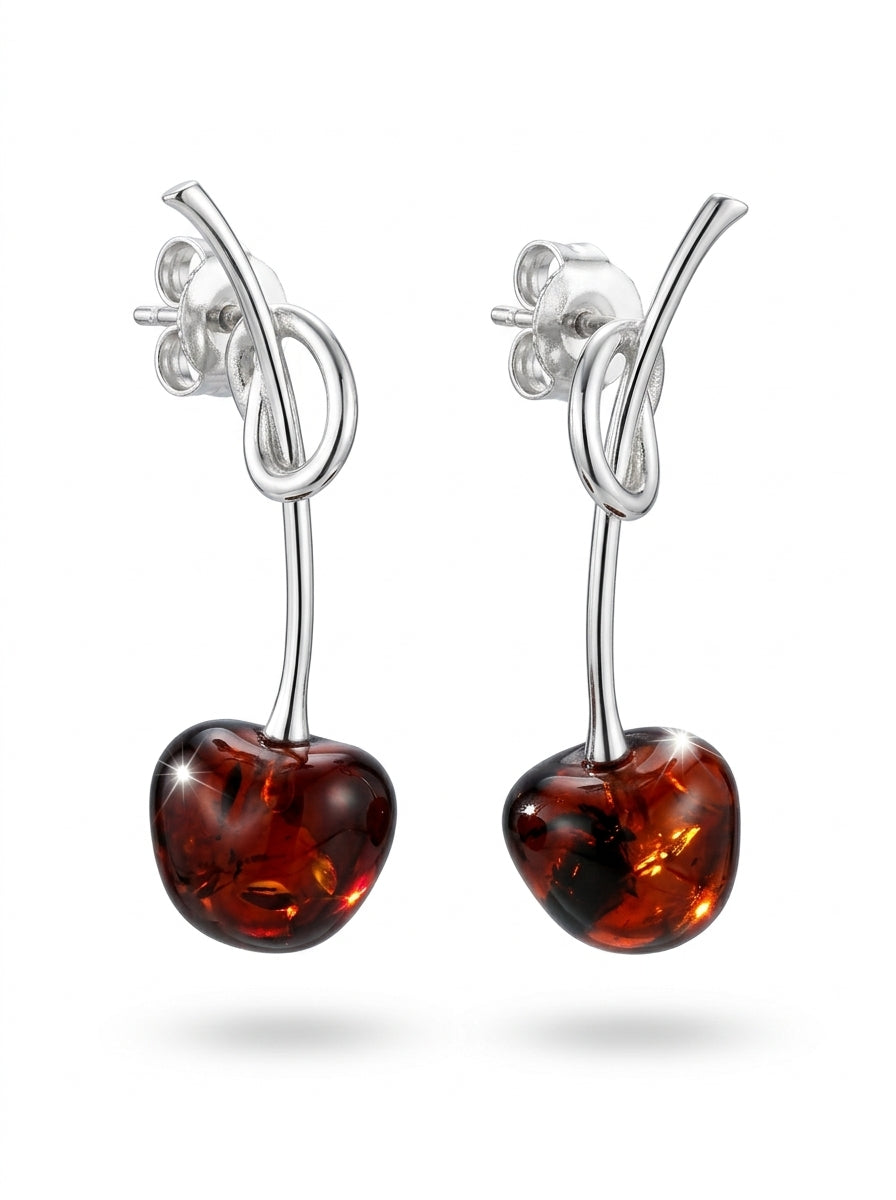 Cherry Cognac Amber Silver Stud Earrings — DARVIN (Pre-Order)