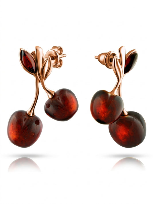 Cherry Cognac Amber Silver Stud Earrings — DARVIN (Pre-Order)