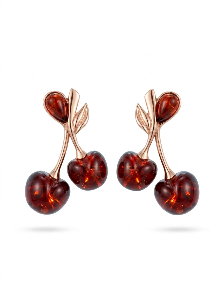 Cherry Cognac Amber Silver Stud Earrings — DARVIN (Pre-Order)