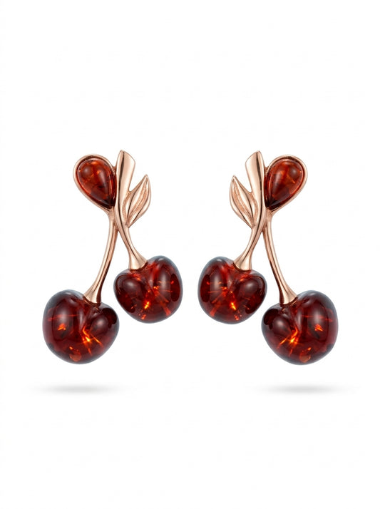 Cherry Cognac Amber Silver Stud Earrings — DARVIN (Pre-Order)