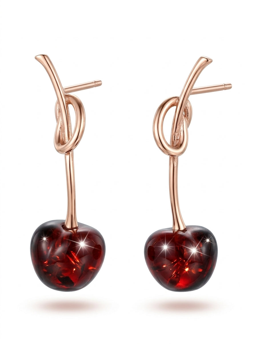 Cherry Cognac Amber Silver Stud Earrings — DARVIN (Pre-Order)