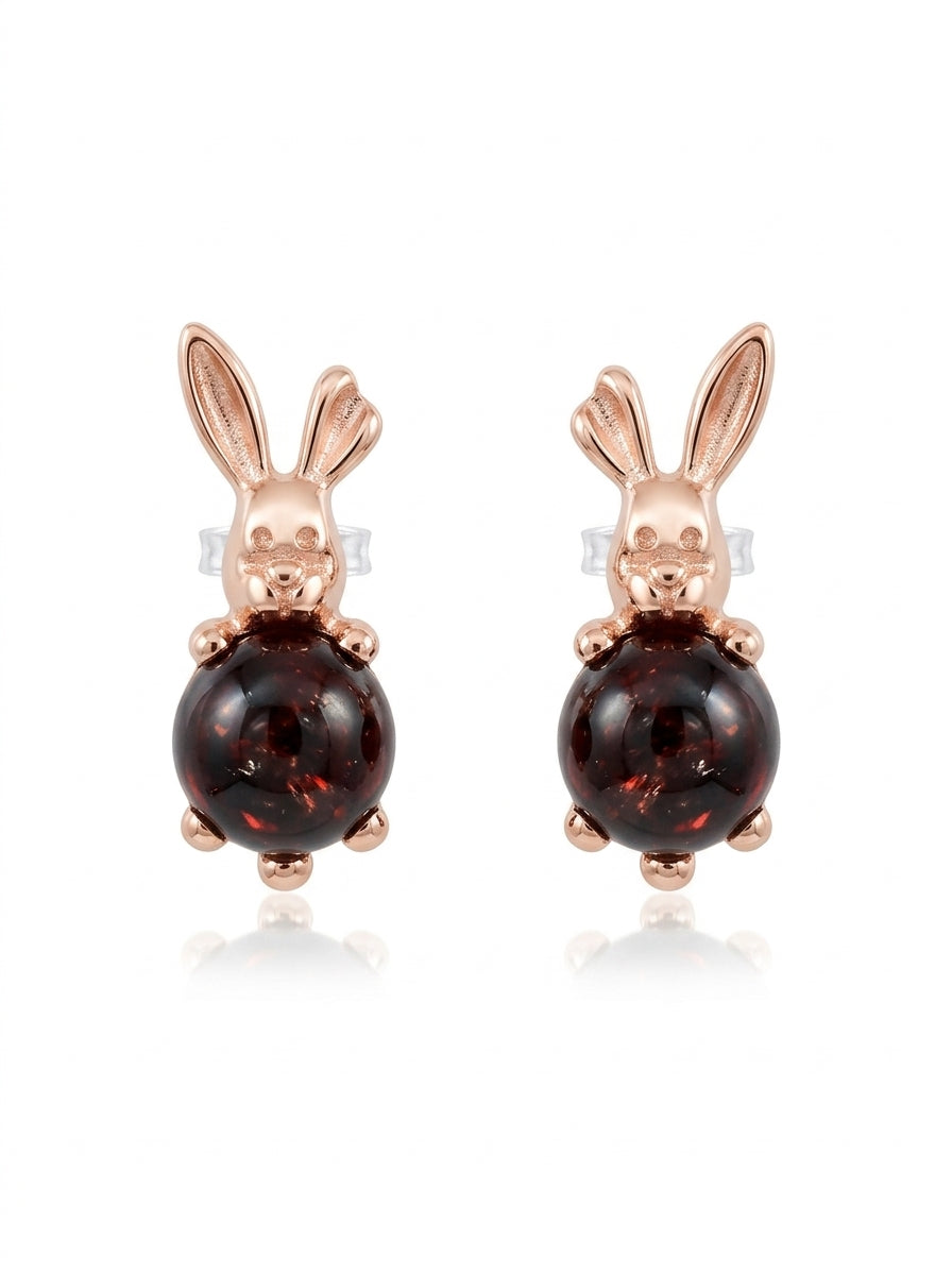 Ball Cognac Amber Silver Stud Earrings — DARVIN (Pre-Order)