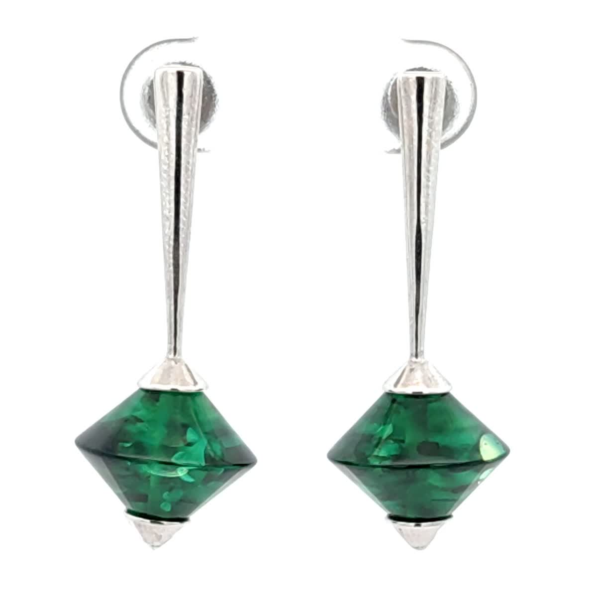 Spinning Top Treated Green Amber Silver Stud Earrings — DARVIN (Pre-Order)