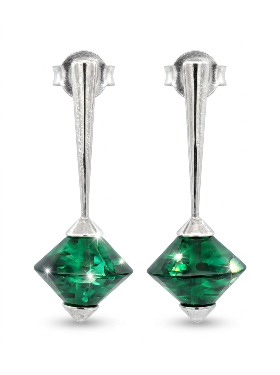 Spinning Top Treated Green Amber Silver Stud Earrings — DARVIN (Pre-Order)