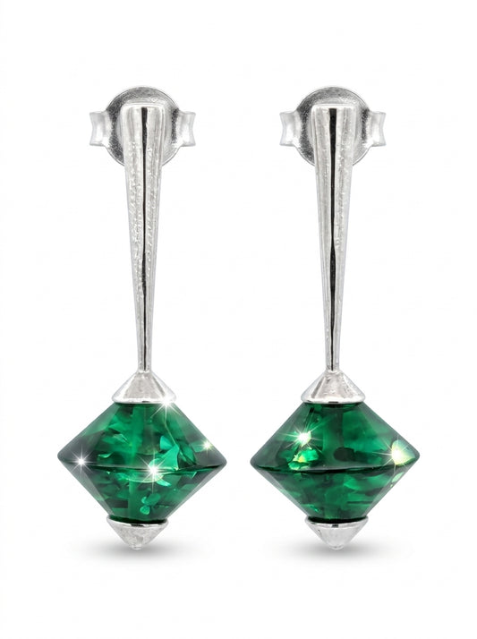 Spinning Top Treated Green Amber Silver Stud Earrings — DARVIN (Pre-Order)