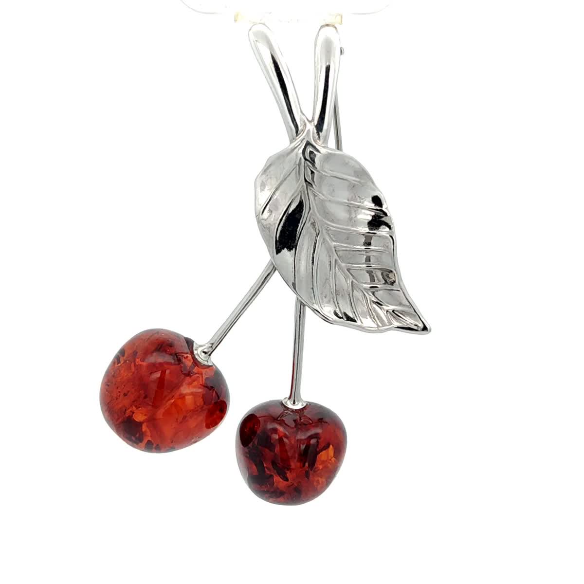 Cherry Cognac Amber Silver Brooch — DARVIN (Pre-Order)