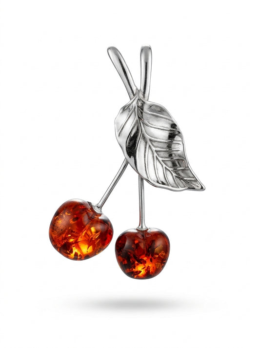 Cherry Cognac Amber Silver Brooch — DARVIN (Pre-Order)