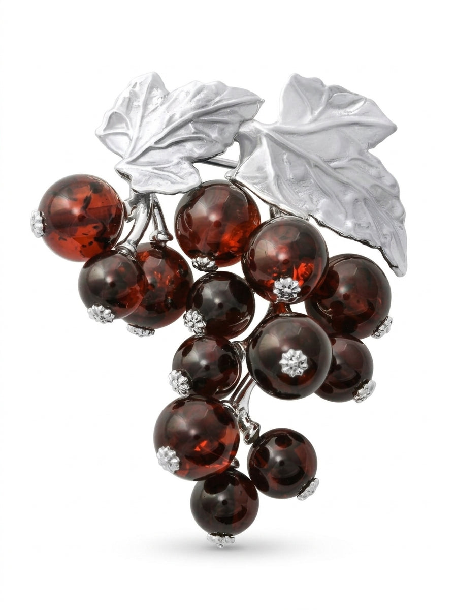 Ball Cognac Amber Silver Brooch — DARVIN (Pre-Order)