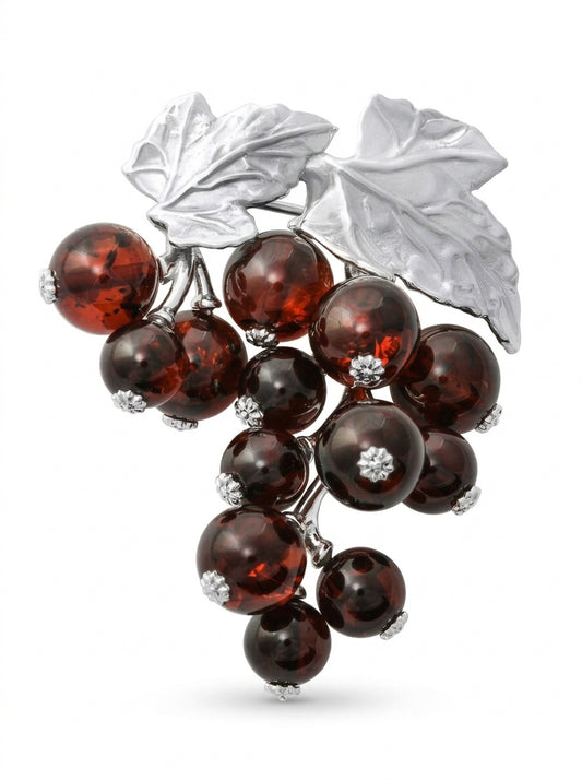 Ball Cognac Amber Silver Brooch — DARVIN (Pre-Order)