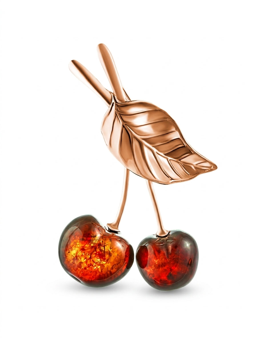 Cherry Cognac Amber Silver Brooch — DARVIN (Pre-Order)