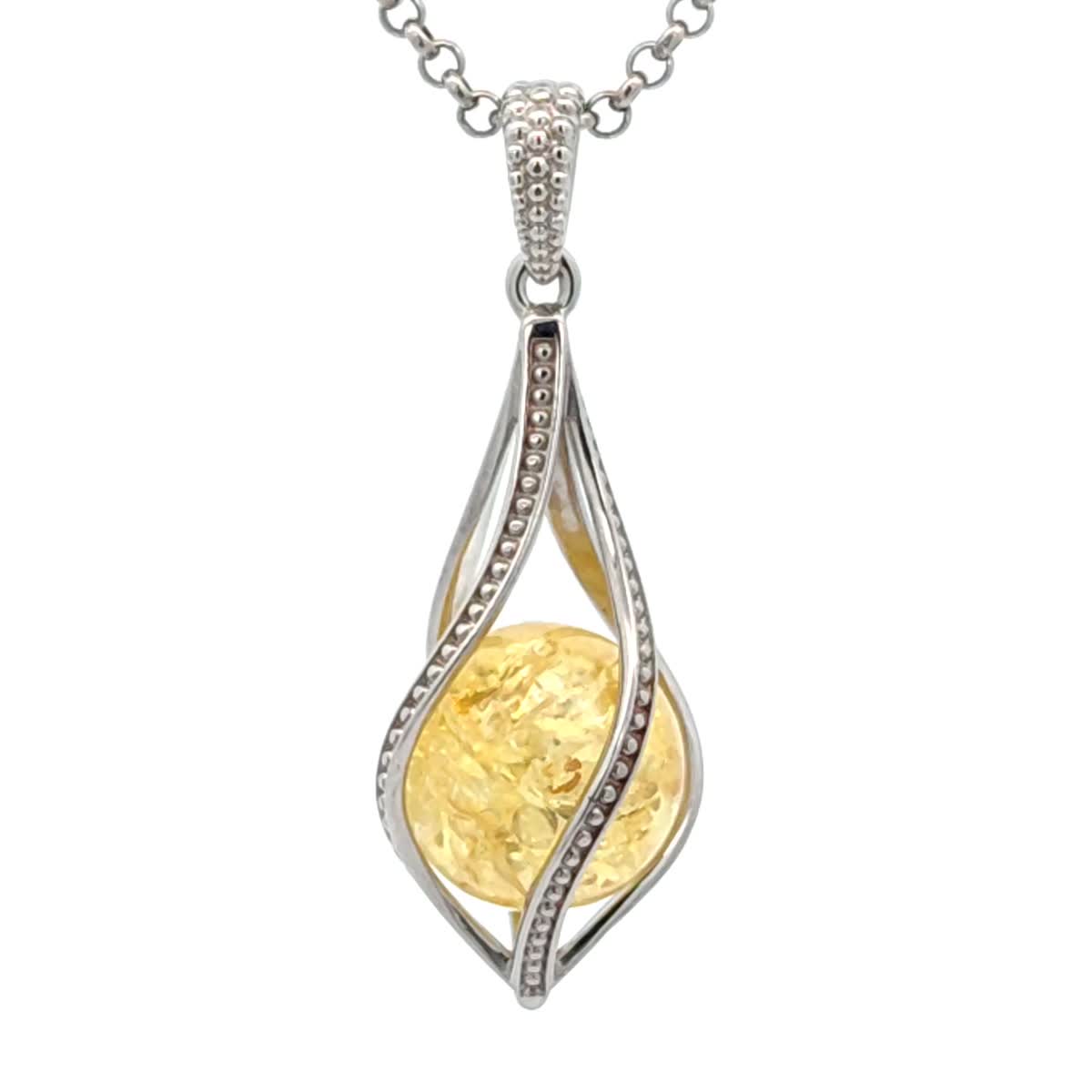 Ball Lemon Amber Silver Pendant — DARVIN (Pre-Order)