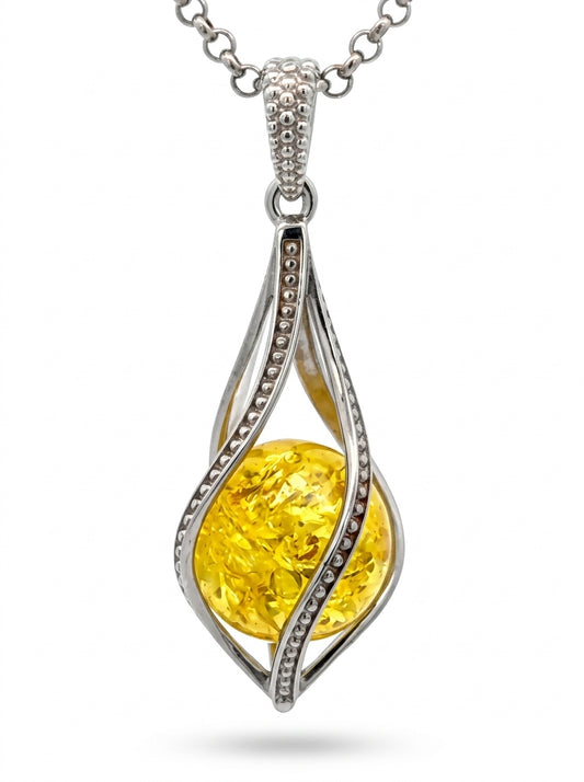 Ball Lemon Amber Silver Pendant — DARVIN (Pre-Order)