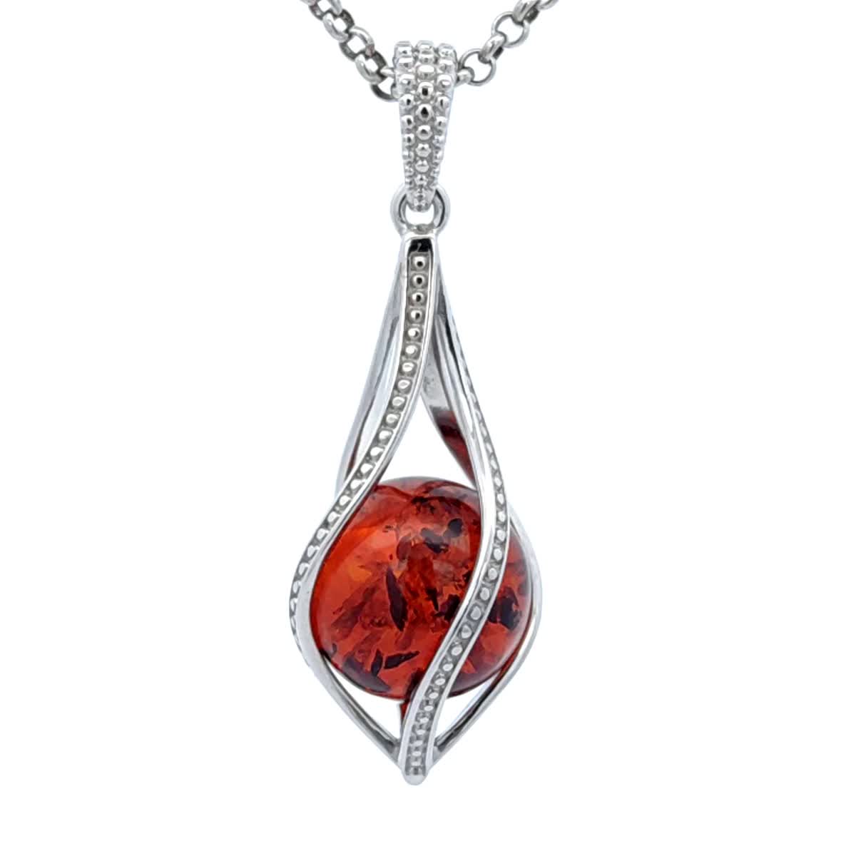 Ball Cognac Amber Silver Pendant — DARVIN (Pre-Order)