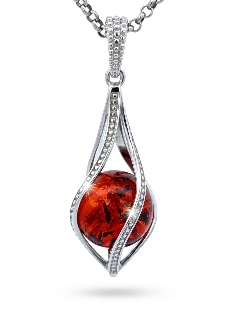 Ball Cognac Amber Silver Pendant — DARVIN (Pre-Order)