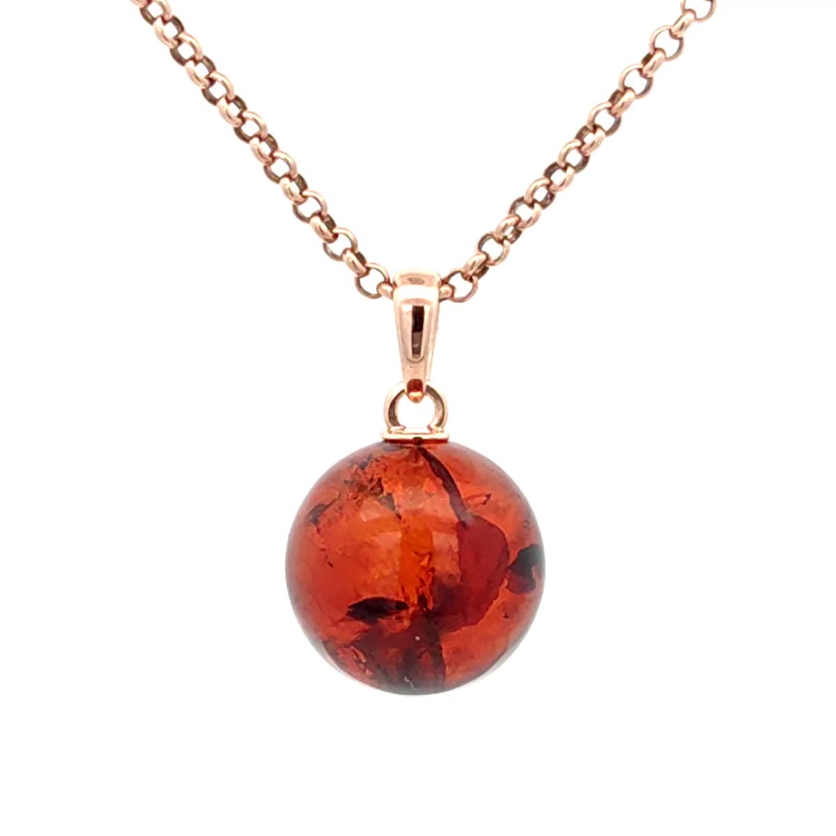 Ball Cognac Amber Silver Pendant — DARVIN