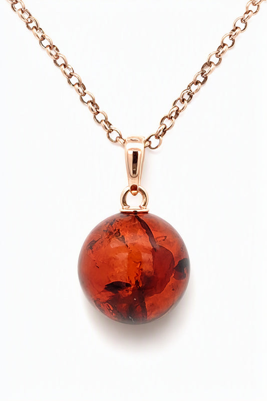 Ball Cognac Amber Silver Pendant — DARVIN