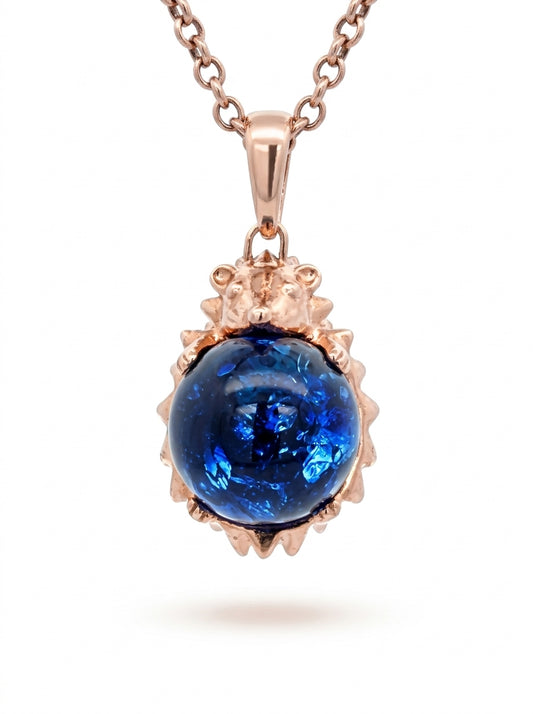 Ball Treated Blue Amber Silver Pendant — DARVIN (Pre-Order)