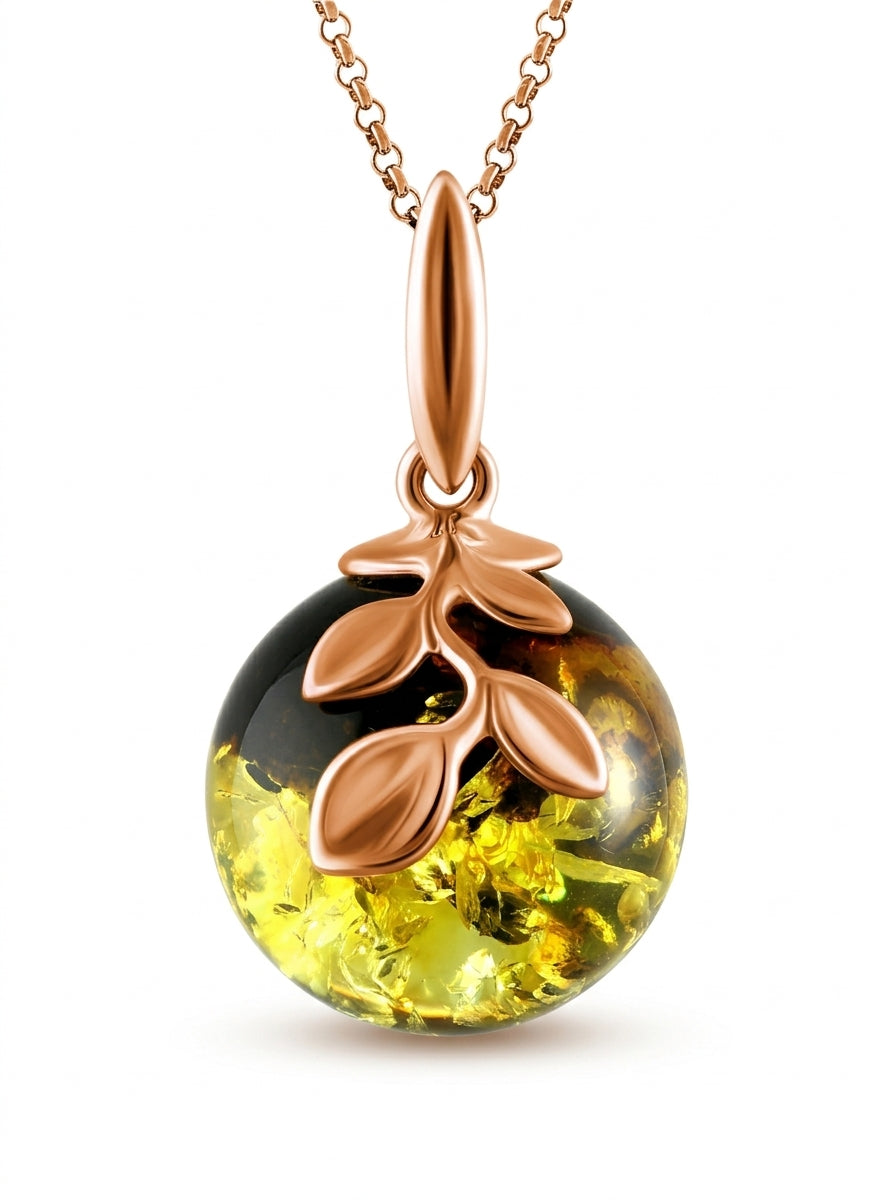 Ball Green-Black Amber Silver Pendant — DARVIN (Pre-Order)
