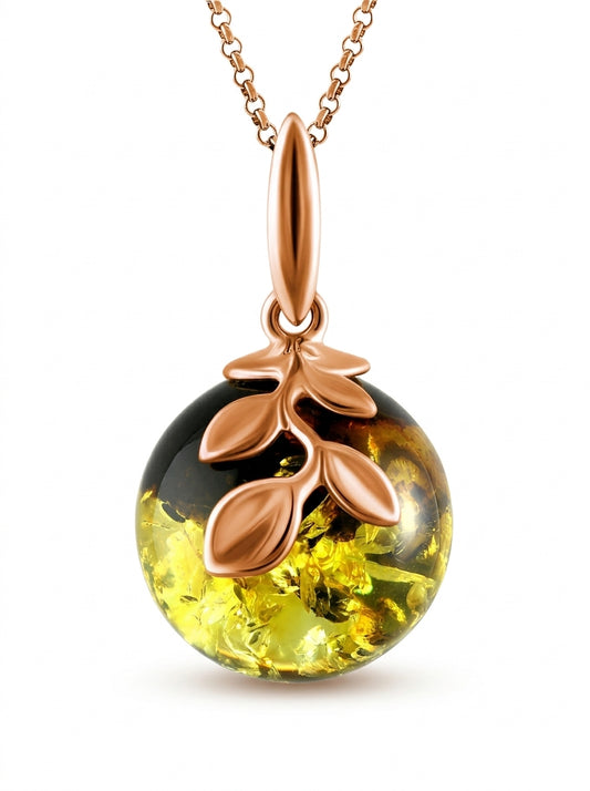 Ball Green-Black Amber Silver Pendant — DARVIN (Pre-Order)