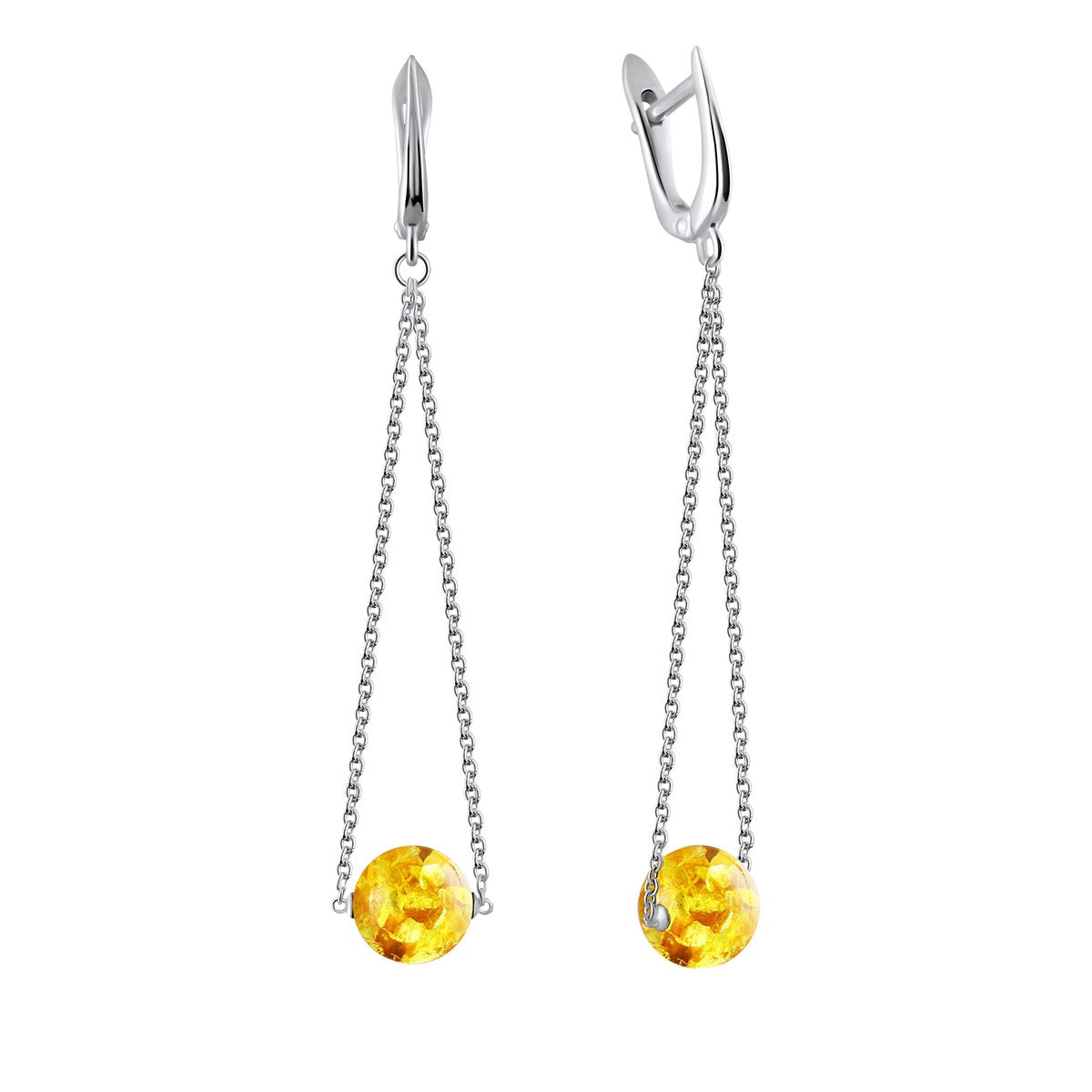 Ball Lemon Amber Silver Earrings — DARVIN (Pre-Order)