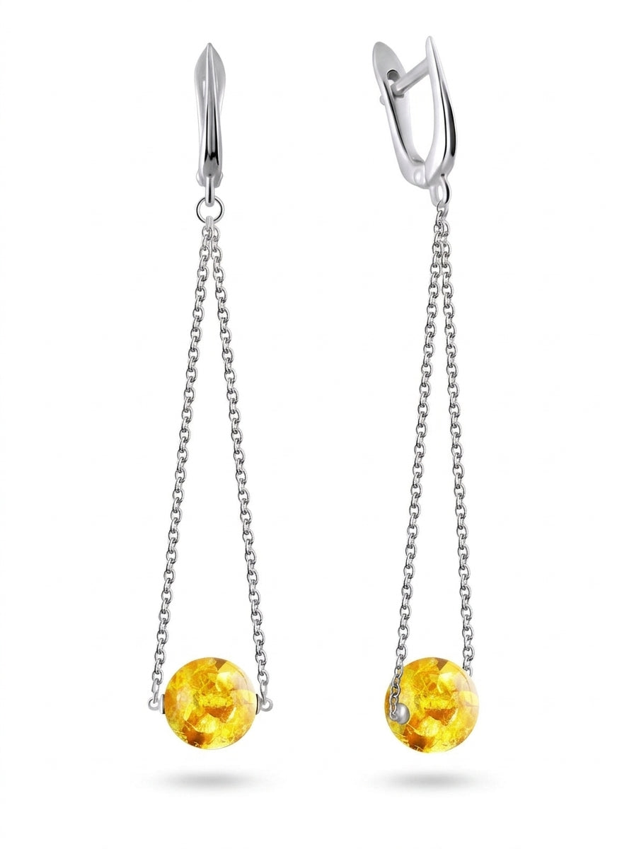 Ball Lemon Amber Silver Earrings — DARVIN (Pre-Order)