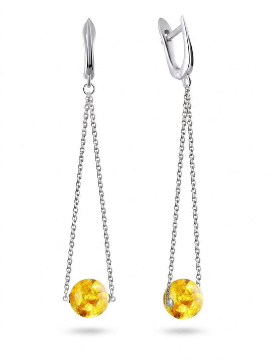 Ball Lemon Amber Silver Earrings — DARVIN (Pre-Order)