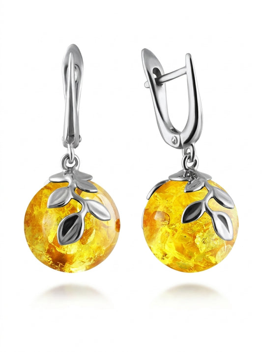 Ball Lemon Amber Silver Earrings — DARVIN (Pre-Order)