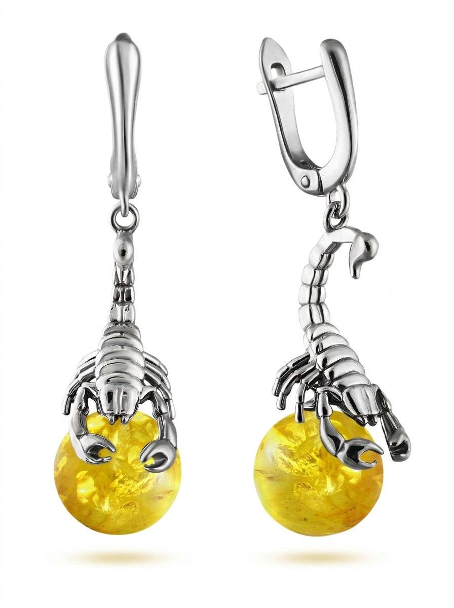 Ball Lemon Amber Silver Earrings — DARVIN (Pre-Order)