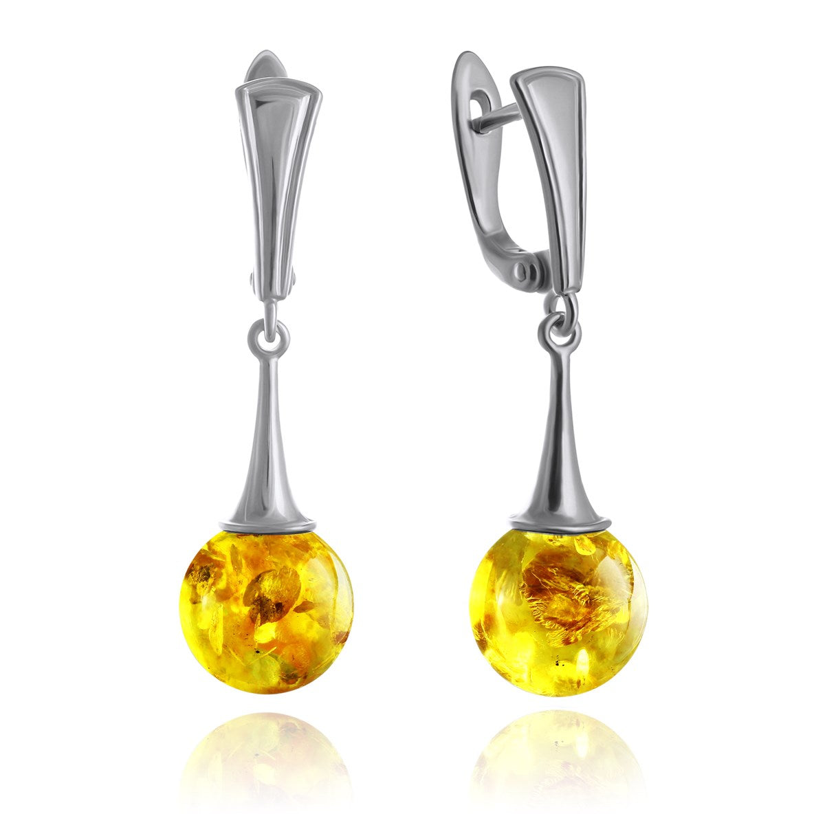 Ball Lemon Amber Silver Earrings — DARVIN