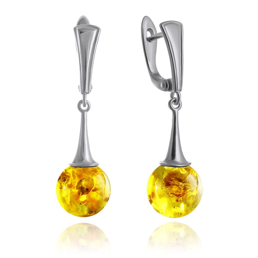 Ball Lemon Amber Silver Earrings — DARVIN